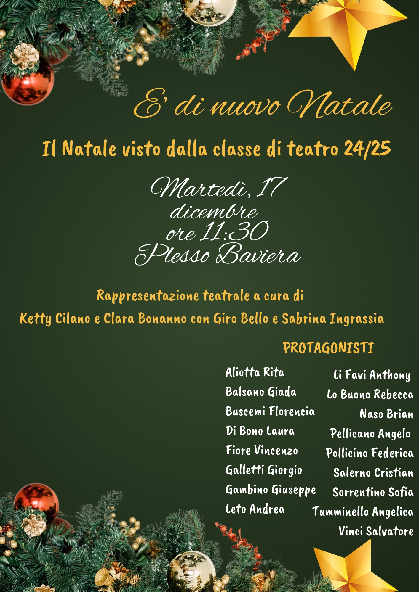 Spettacolo di Natale del laboratorio teatrale Scuola Secondaria di I grado.